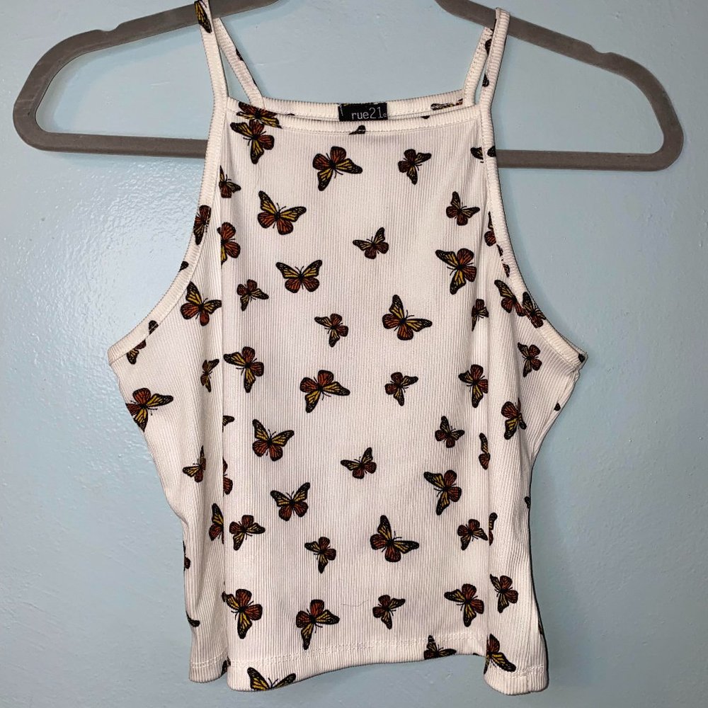 RUE 21 Cropped Neck Tank w/ Butterflies